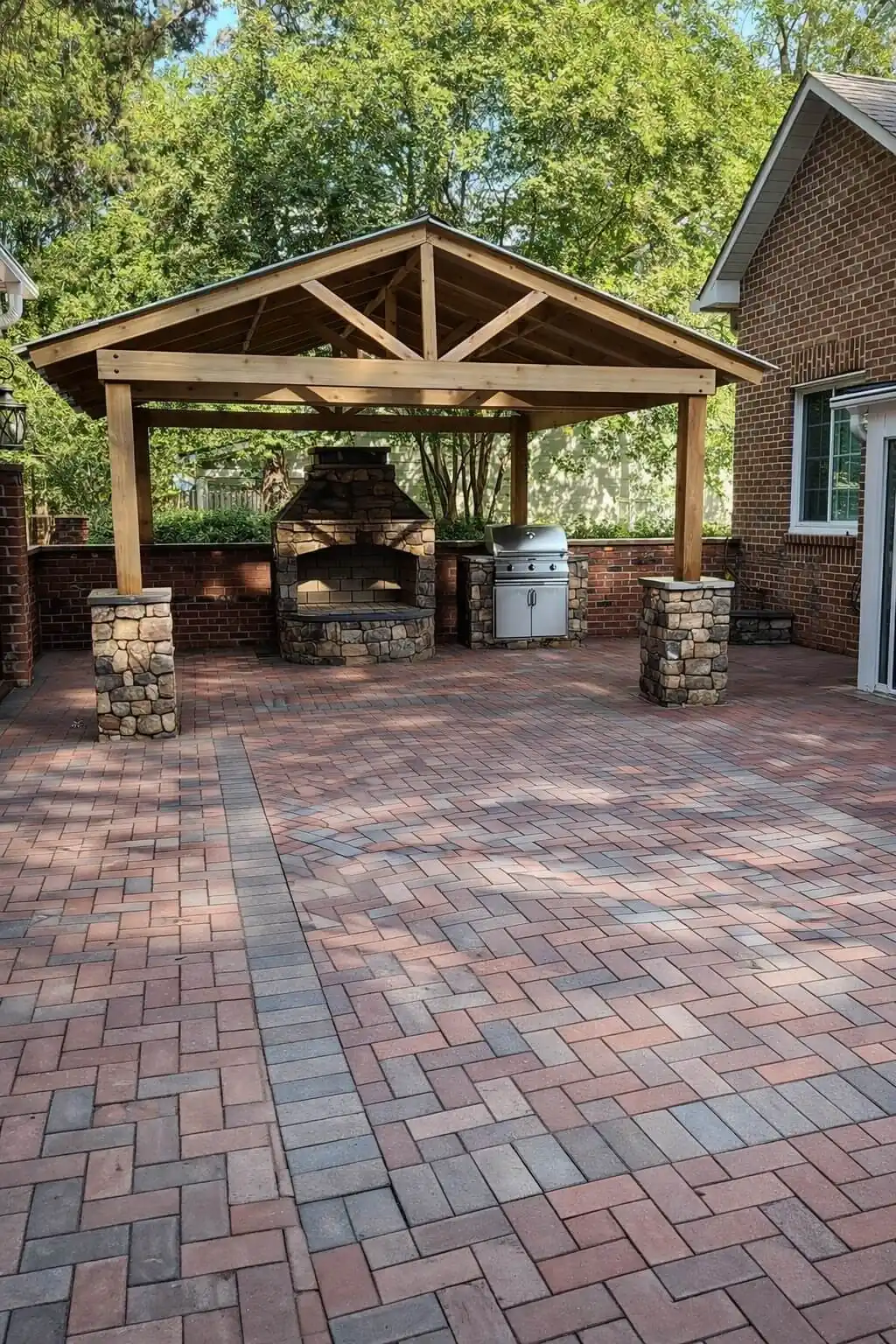 Pavilion and fireplace hardscaping Greensboro NC
