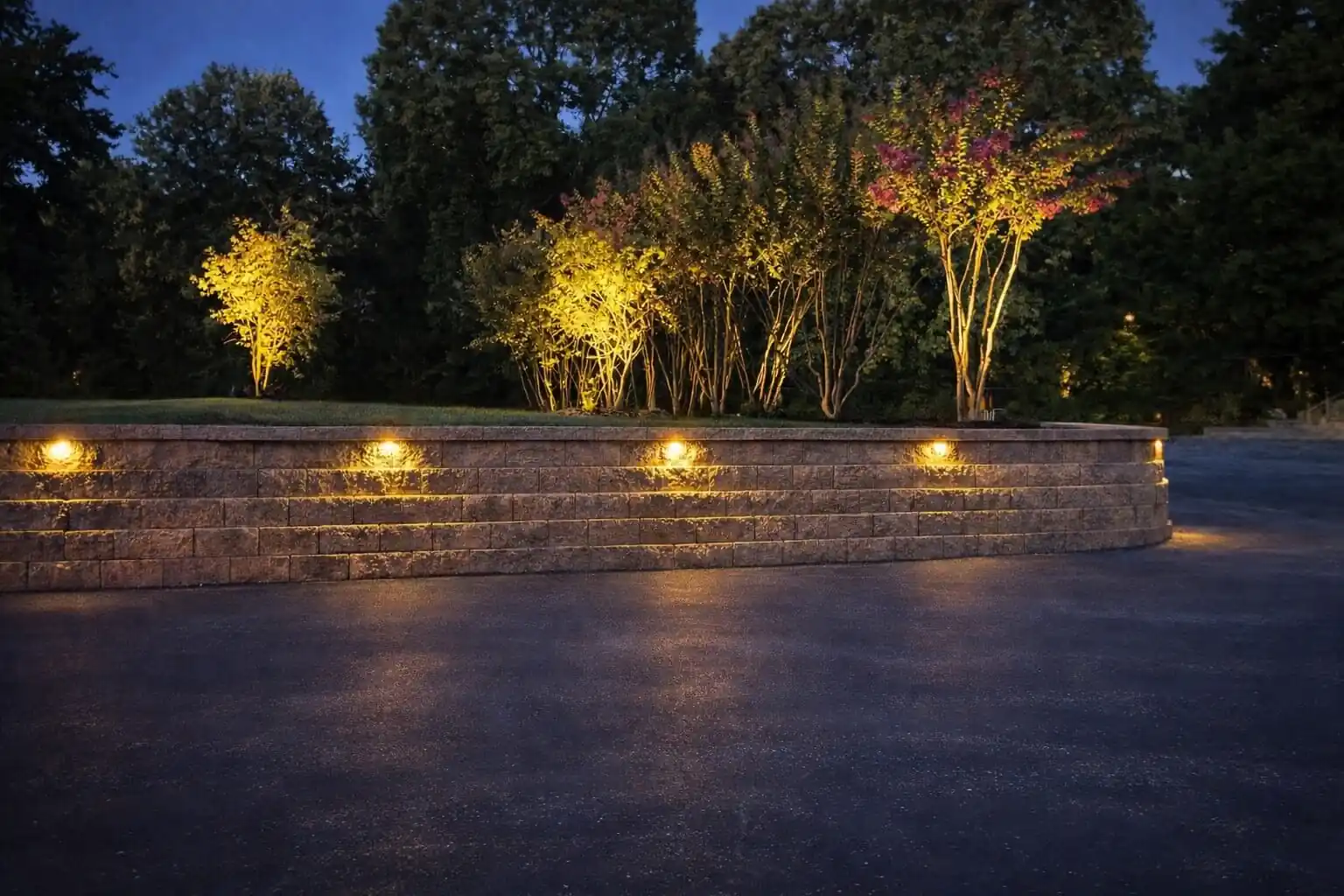 retaining wall and landscape lighting